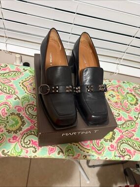 Martina T Black Leather Studded Loafers